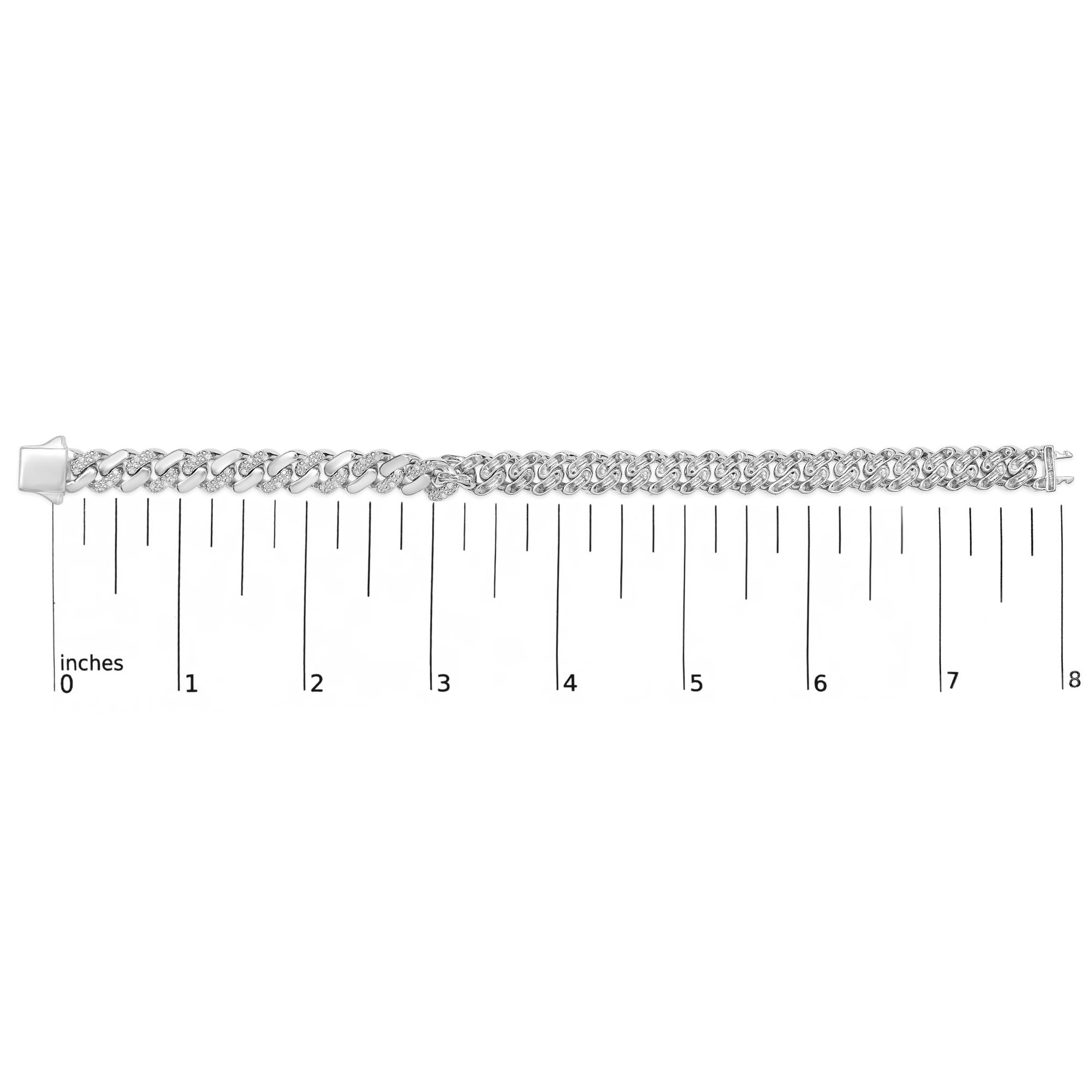 .925 Sterling Silver 1/2 Cttw Diamond Cuban Curb Chain Bracelet (I-J Color, I3 Clarity)-  8.5" Inches