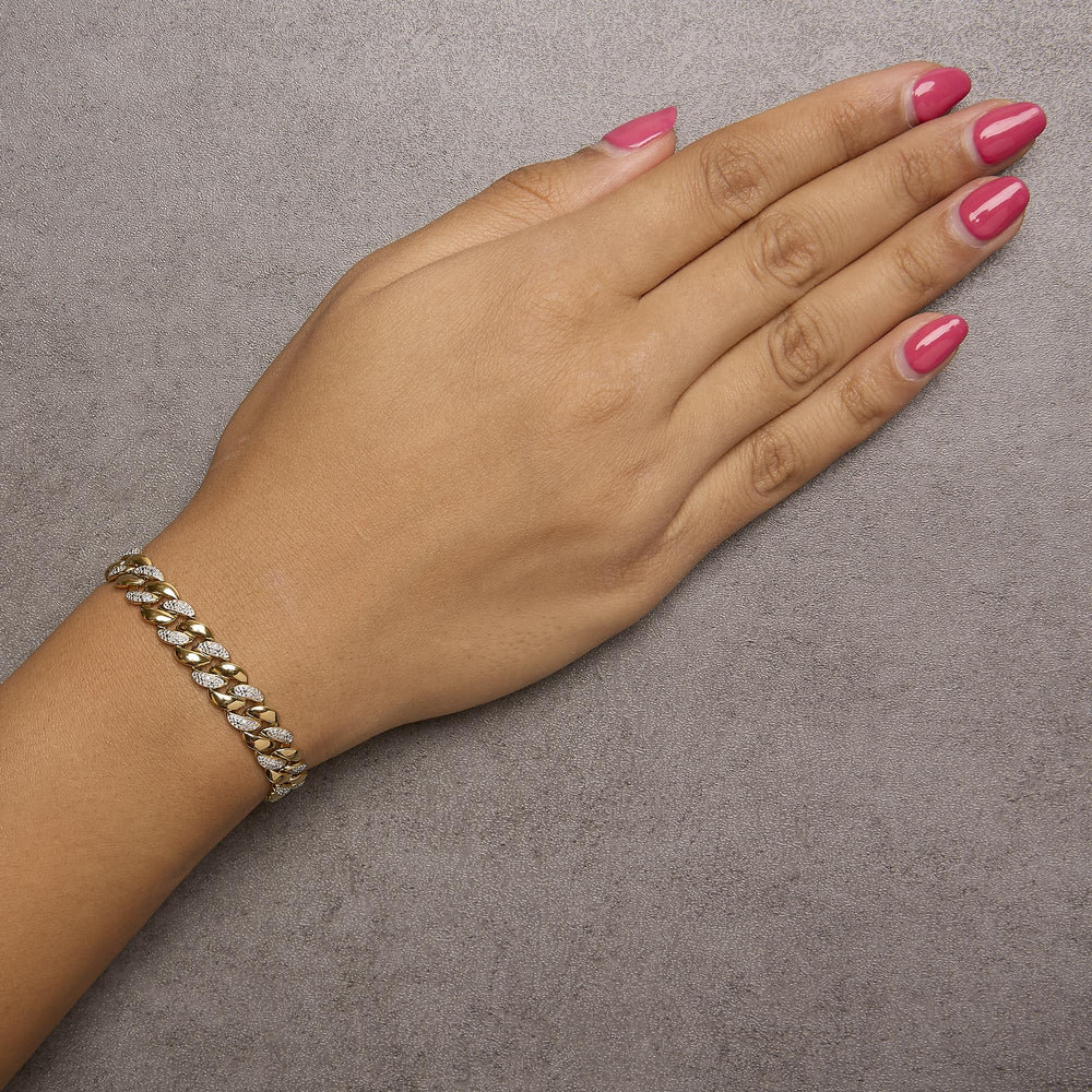 14K Yellow Gold Plated .925 Sterling Silver 3/8 Cttw Diamond Cuban Bracelet (I-J Color, I3 Clarity) - 7.25"