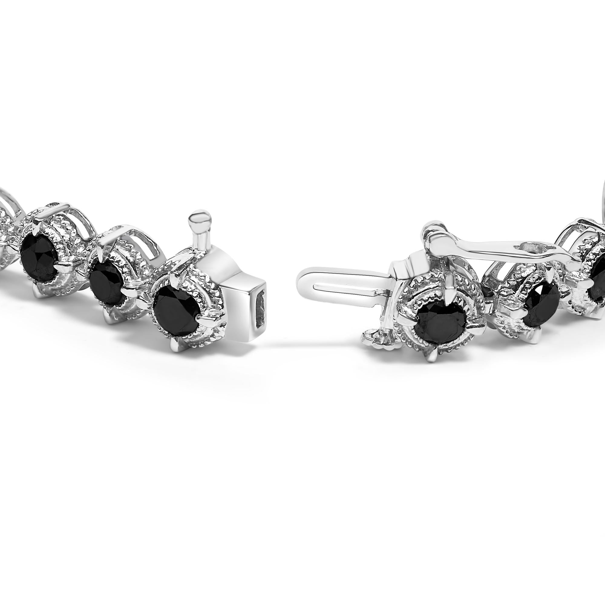 .925 Sterling Silver 5.0 Cttw Black Diamond Milgrain Link Tennis Bracelet  - 7" Inches