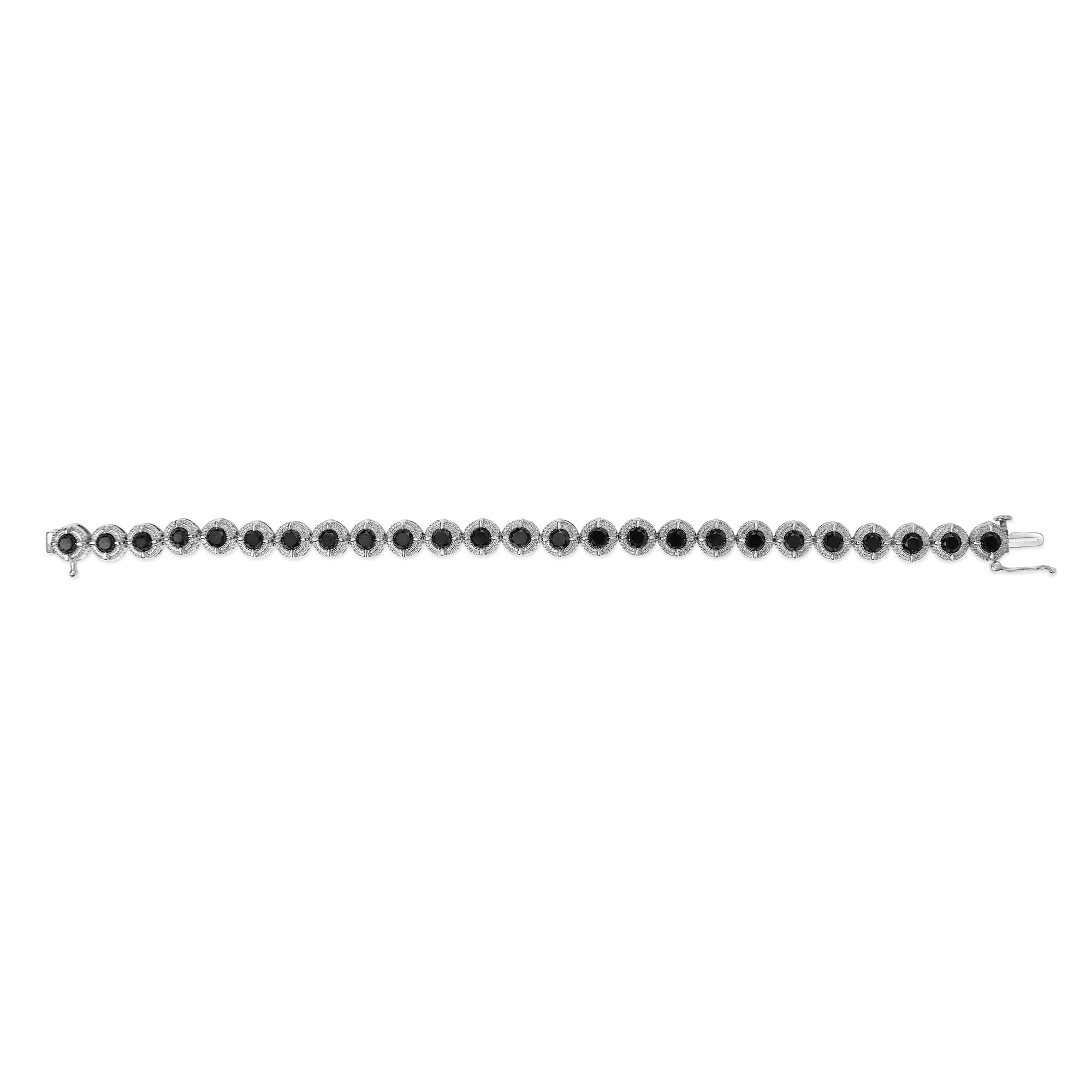 .925 Sterling Silver 5.0 Cttw Black Diamond Milgrain Link Tennis Bracelet  - 7" Inches
