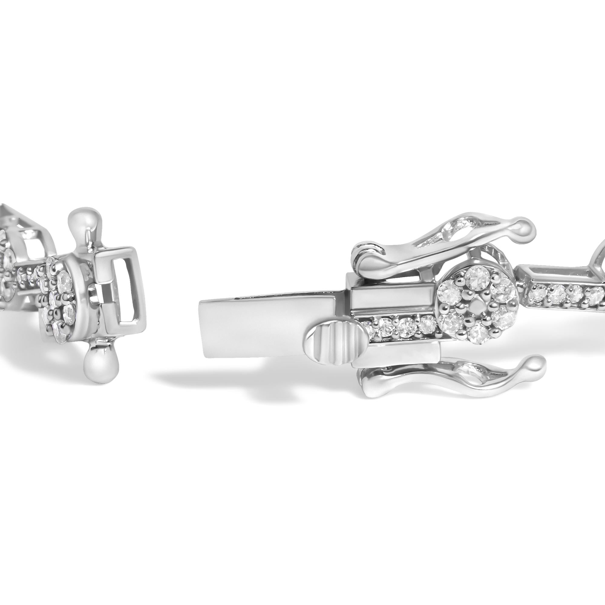 .925 Sterling Silver 2.0 Cttw Diamond Custer Link Bracelet
