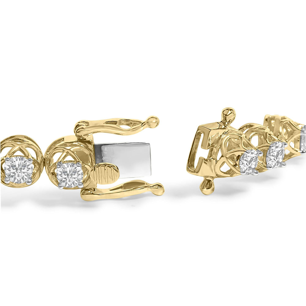 14K Yellow Gold Plated .925 Sterling Silver 3 9/10 Cttw Diamond Buttercup Style Tennis Bracelet