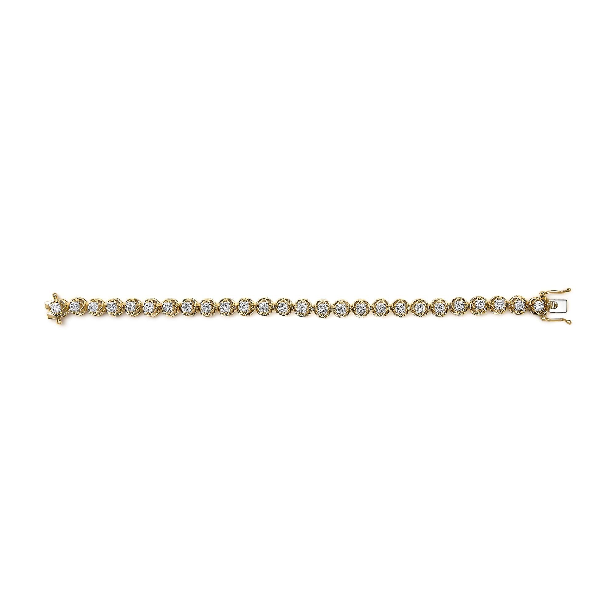 14K Yellow Gold Plated .925 Sterling Silver 3 9/10 Cttw Diamond Buttercup Style Tennis Bracelet