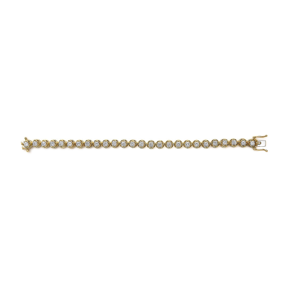 14K Yellow Gold Plated .925 Sterling Silver 3 9/10 Cttw Diamond Buttercup Style Tennis Bracelet