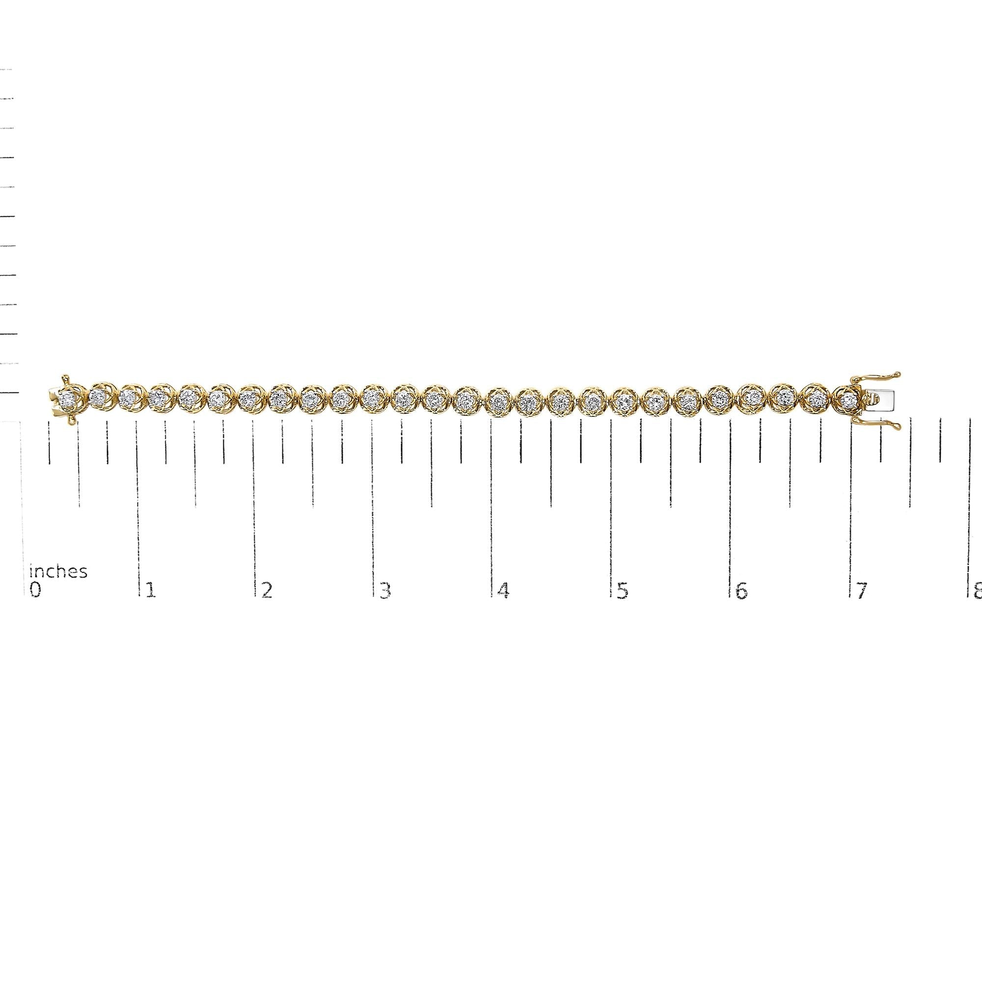 14K Yellow Gold Plated .925 Sterling Silver 3 9/10 Cttw Diamond Buttercup Style Tennis Bracelet