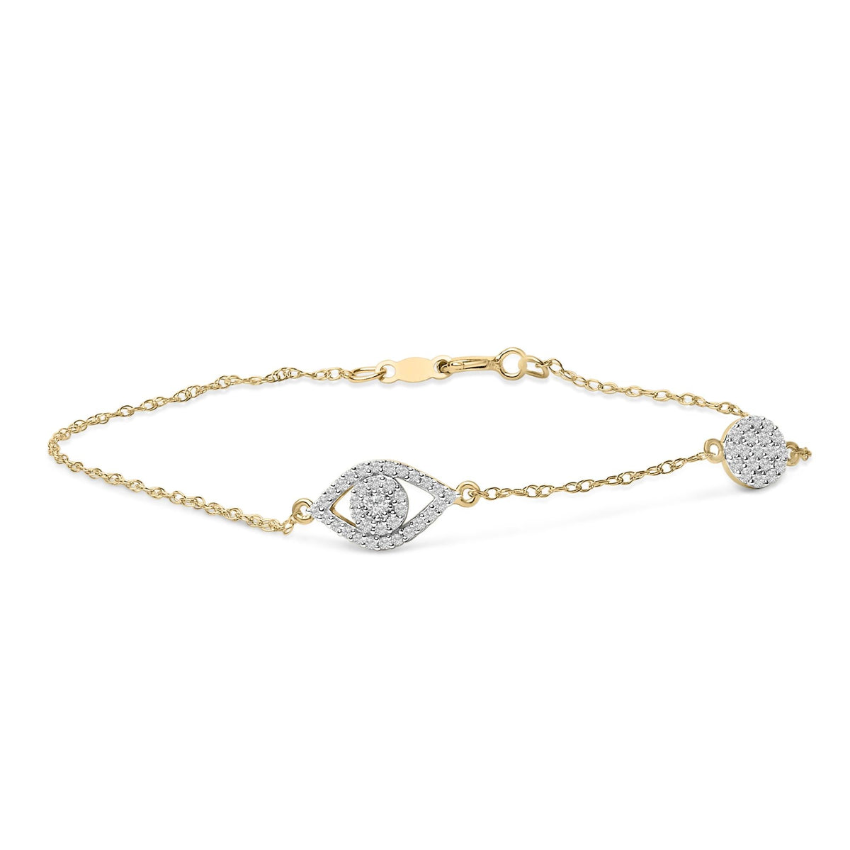14K Yellow Gold Plated Silver 1/3 Cttw Diamond Evil Eye Station Bracelet