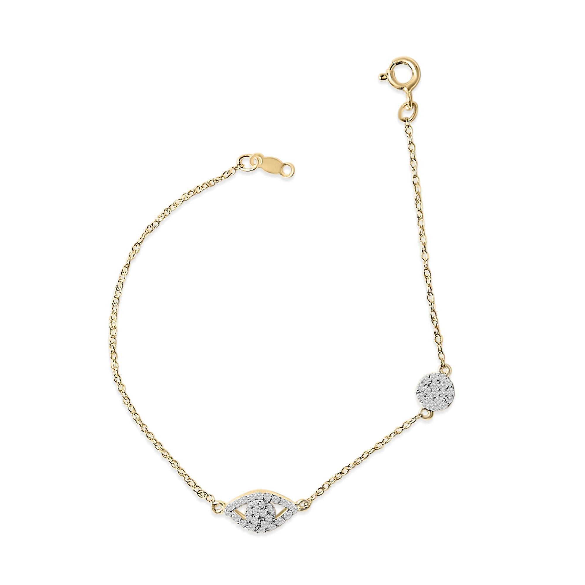 14K Yellow Gold Plated Silver 1/3 Cttw Diamond Evil Eye Station Bracelet