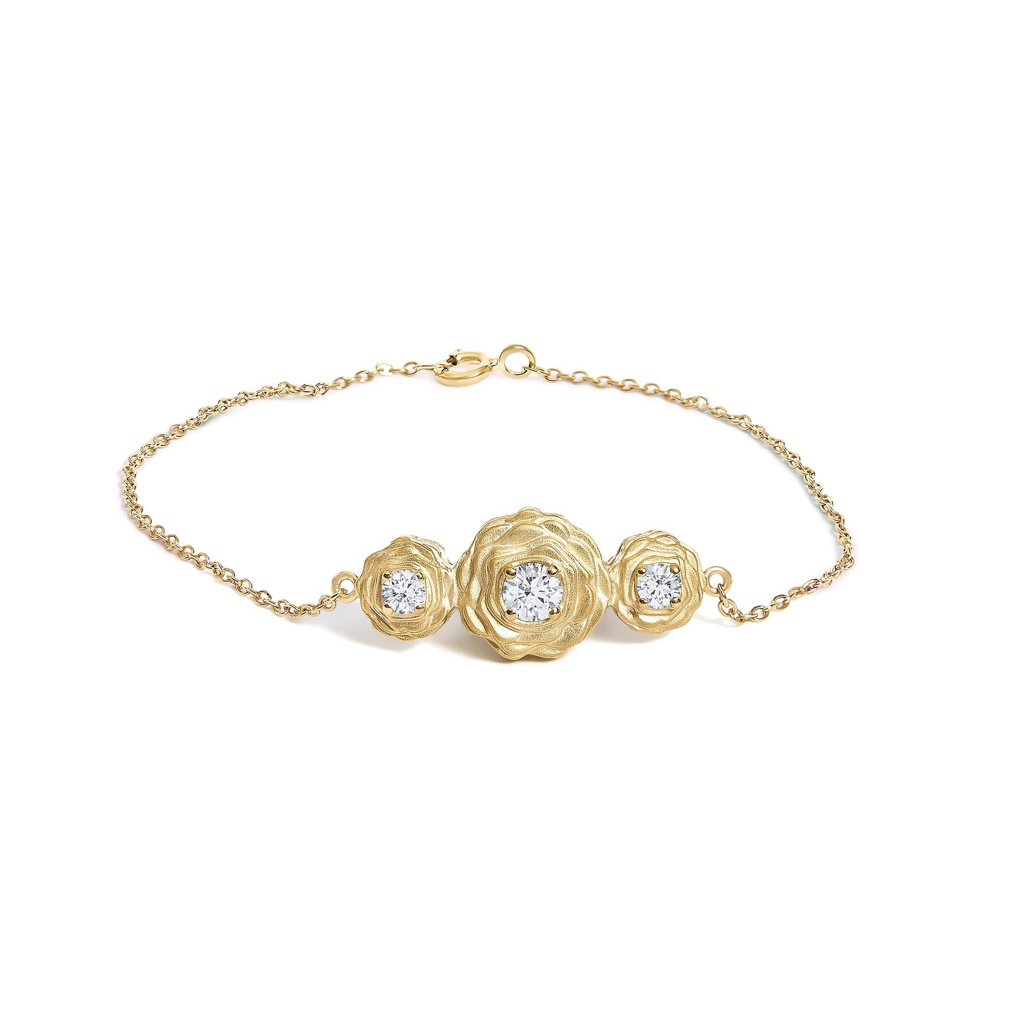 14K Yellow Gold Plated Sterling Silver 1/2 Cttw Lab Grown Diamond Rose Motif Link Bracelet