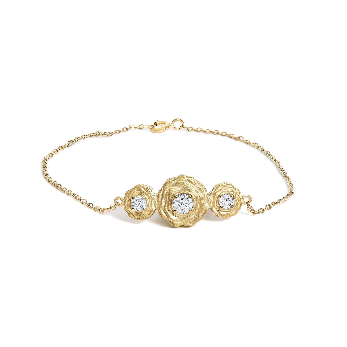 14K Yellow Gold Plated Sterling Silver 1/2 Cttw Lab Grown Diamond Rose Motif Link Bracelet