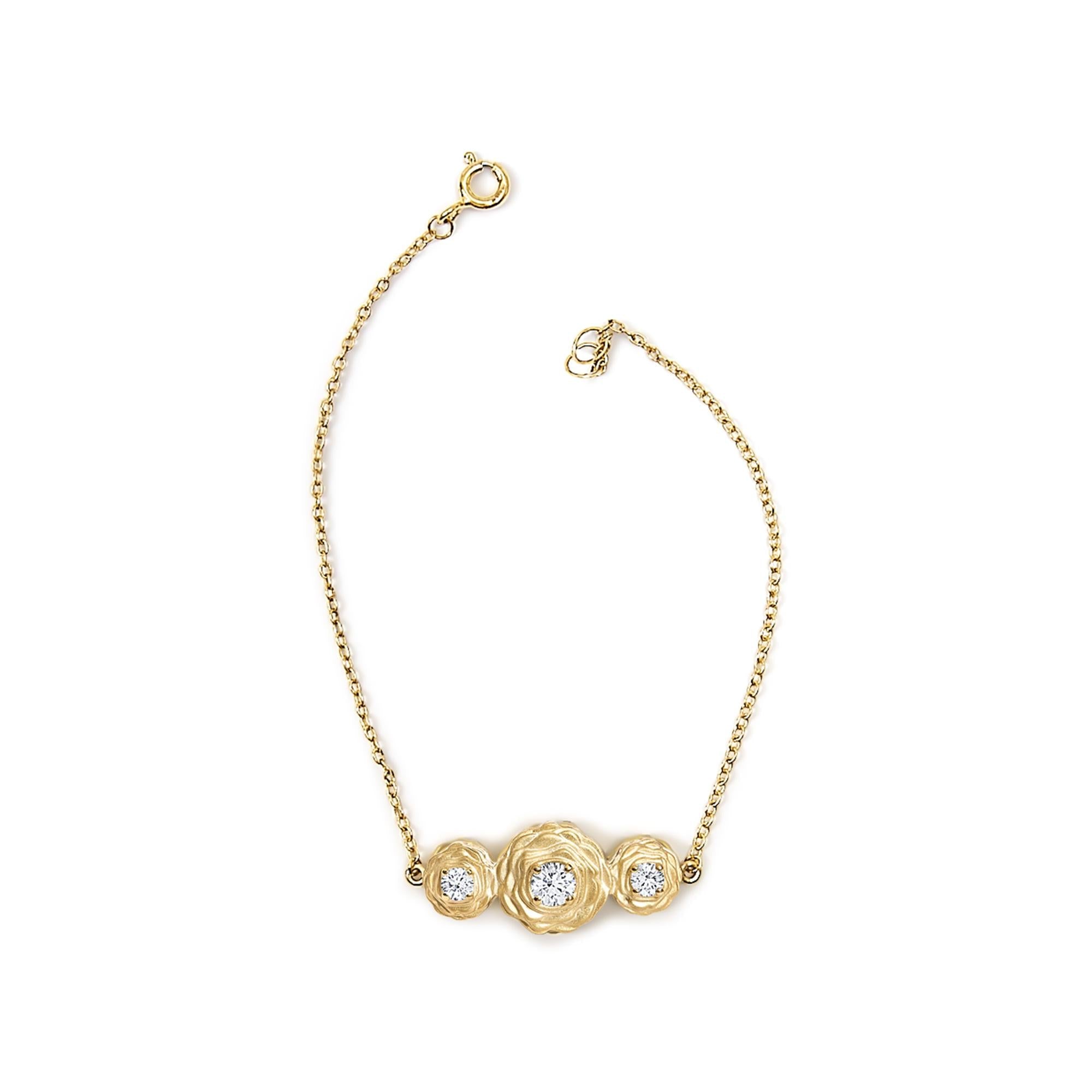 14K Yellow Gold Plated Sterling Silver 1/2 Cttw Lab Grown Diamond Rose Motif Link Bracelet