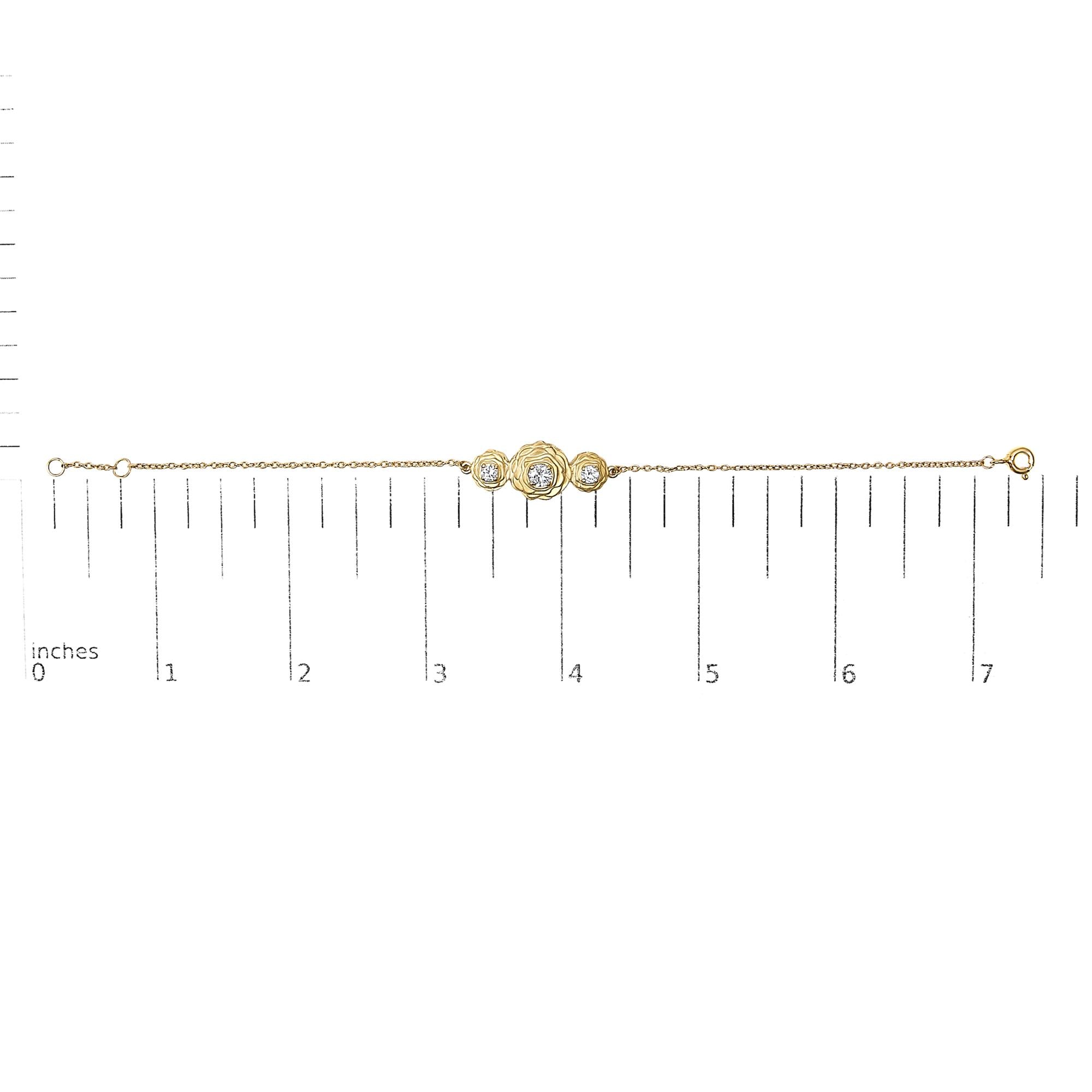14K Yellow Gold Plated Sterling Silver 1/2 Cttw Lab Grown Diamond Rose Motif Link Bracelet