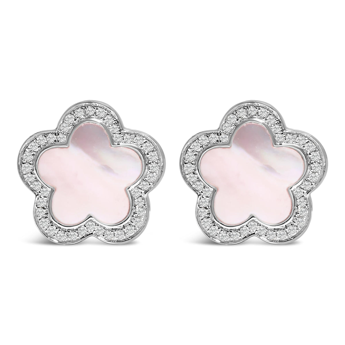 14K White Gold Mother of Pearl and 1/5 Cttw Diamond Halo Star Stud Earrings