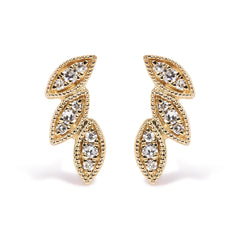 10K Yellow Gold 1/10 Cttw Diamond Triple Leaf Stud Earring (H-I Color, I1-I2 Clarity)