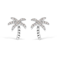10K White Gold 1/10 Cttw Diamond  Encrusted Palm Tree Stud Earrings (H-I Color, I1-I2 Clarity)