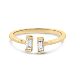 14K Yellow Gold Plated Sterling Silver 1/5 Cttw Baguette Diamond Open Band Ring