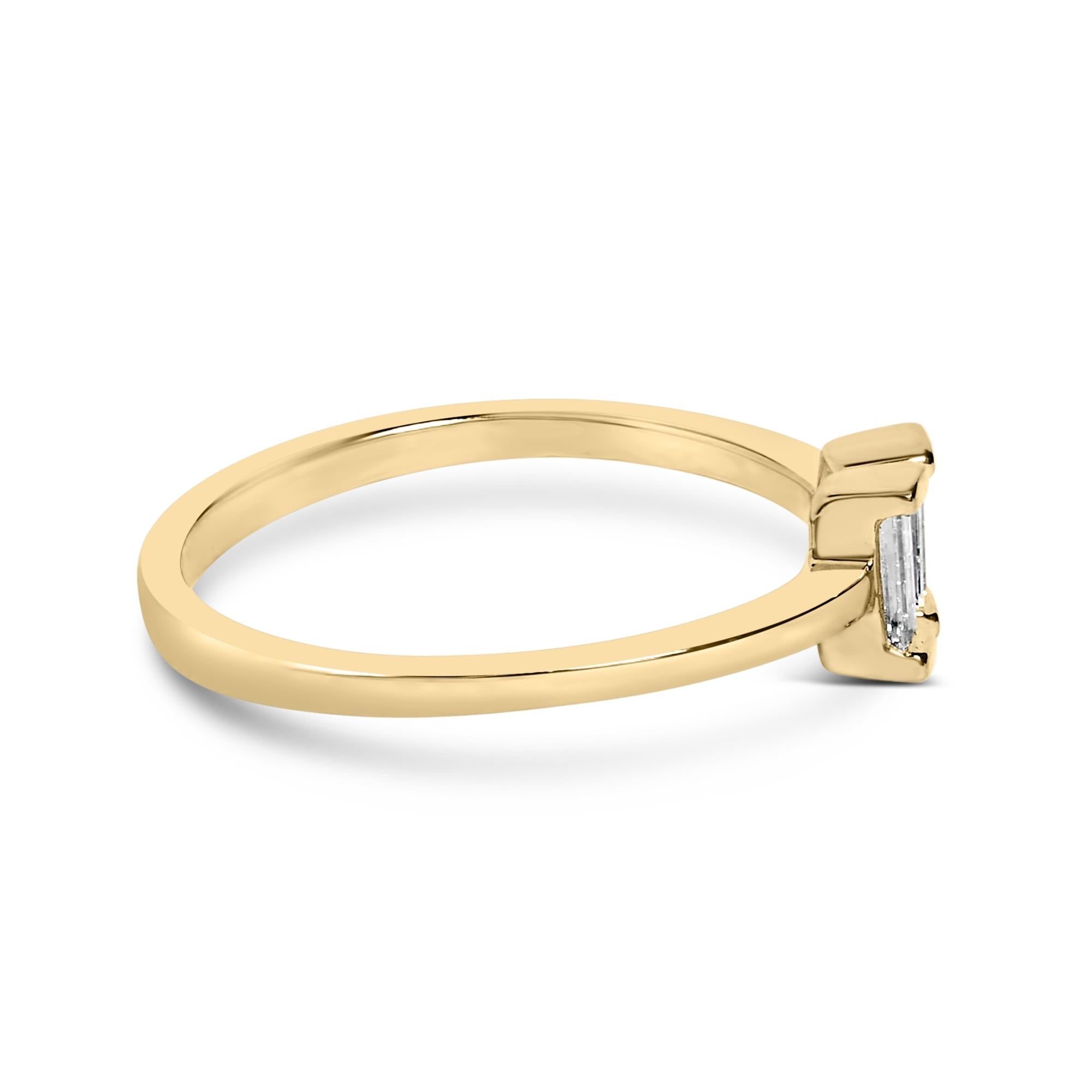 14K Yellow Gold Plated Sterling Silver 1/5 Cttw Baguette Diamond Open Band Ring