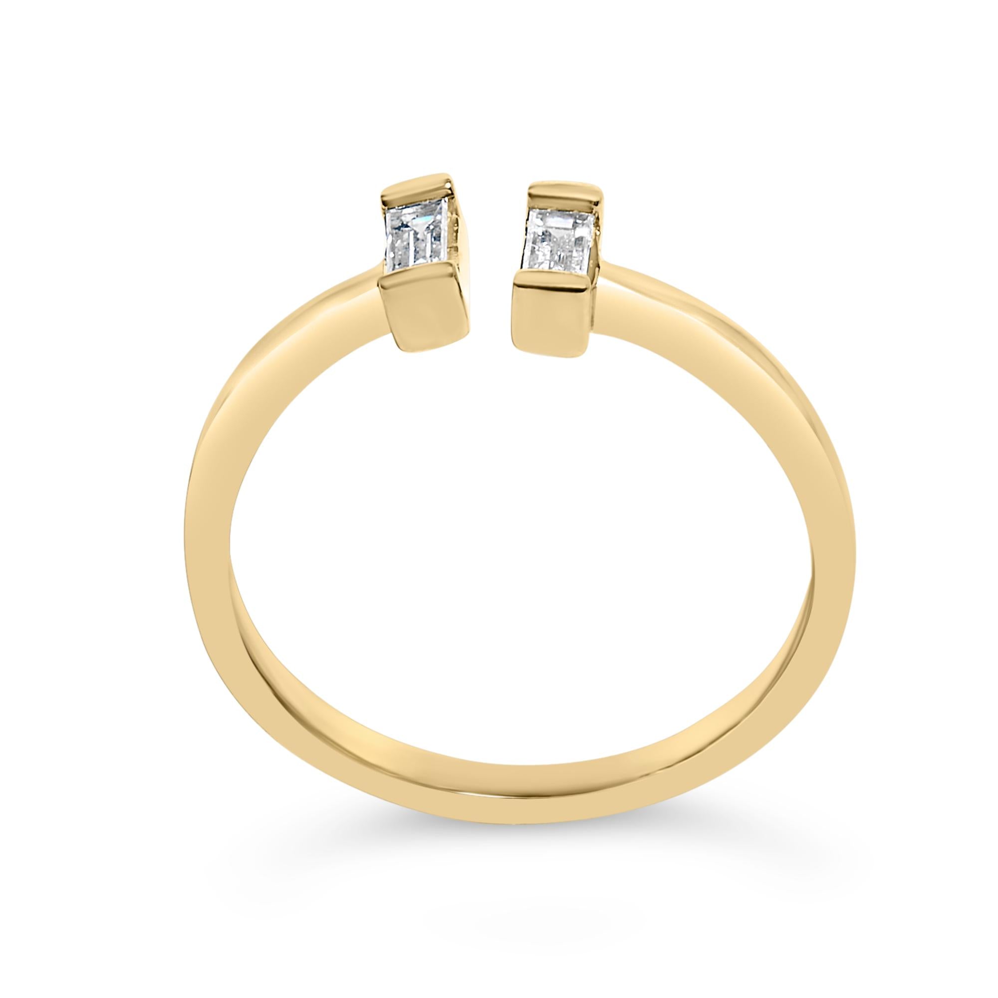 14K Yellow Gold Plated Sterling Silver 1/5 Cttw Baguette Diamond Open Band Ring