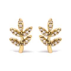 10K Yellow Gold 1/10 Cttw Diamond Accented Leaf and Branch Stud Earrings (H-I Color, I1-I2 Clarity)
