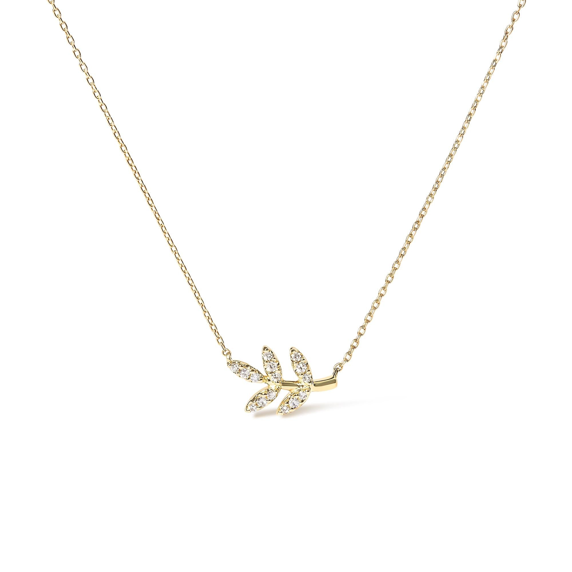 10K Yellow Gold 1/10 Cttw Diamond Leaf and Branch 18" Pendant Necklace (H-I Color, I1-I2 Clarity)