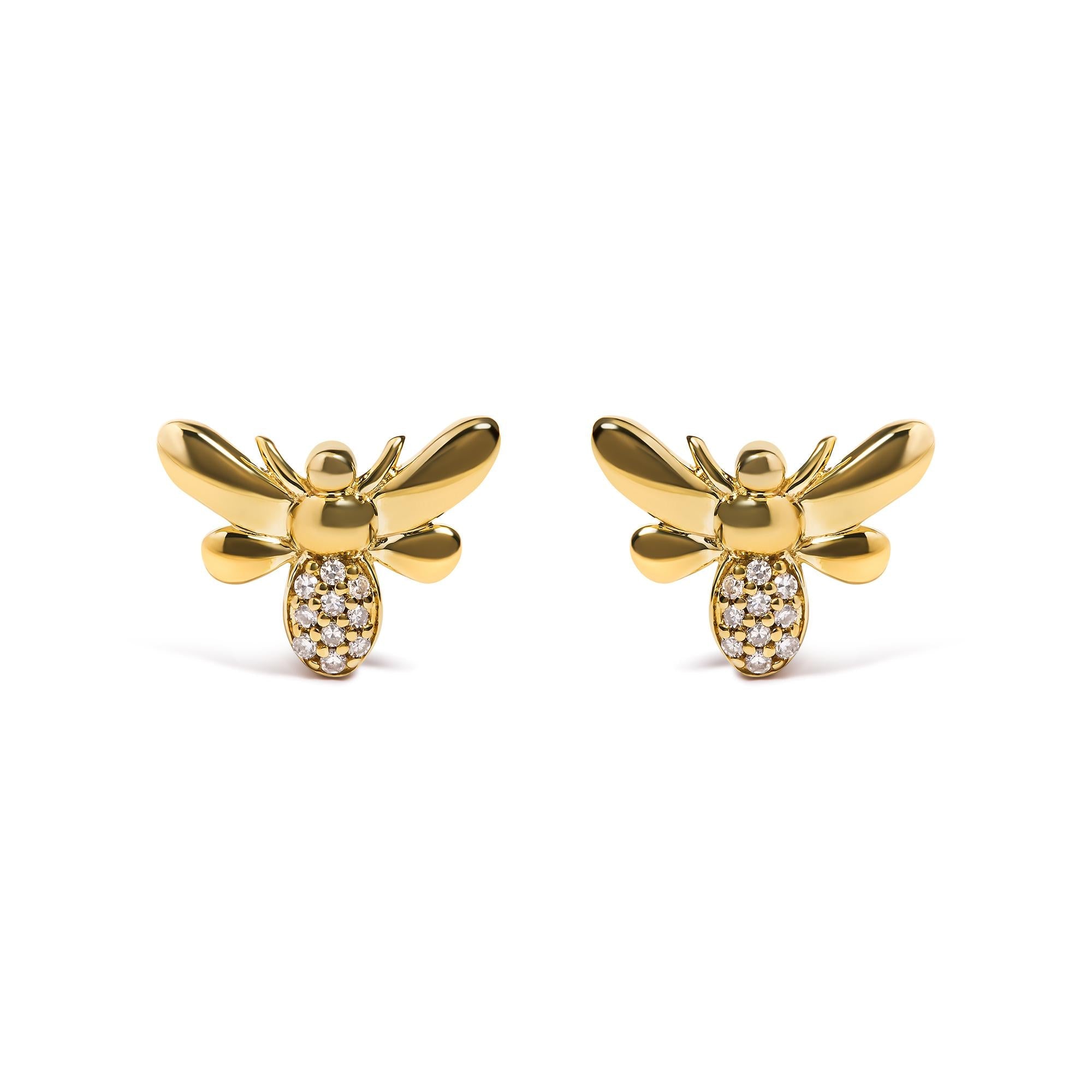 10K Yellow Gold Diamond Accented Bumble Bee Stud Earring (H-I Color, I1-I2 Clarity)