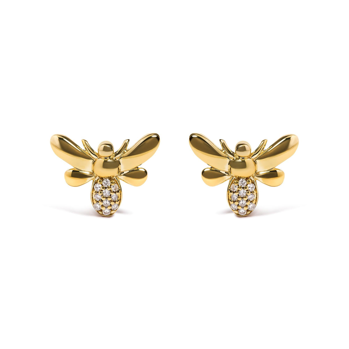 10K Yellow Gold Diamond Accented Bumble Bee Stud Earring (H-I Color, I1-I2 Clarity)