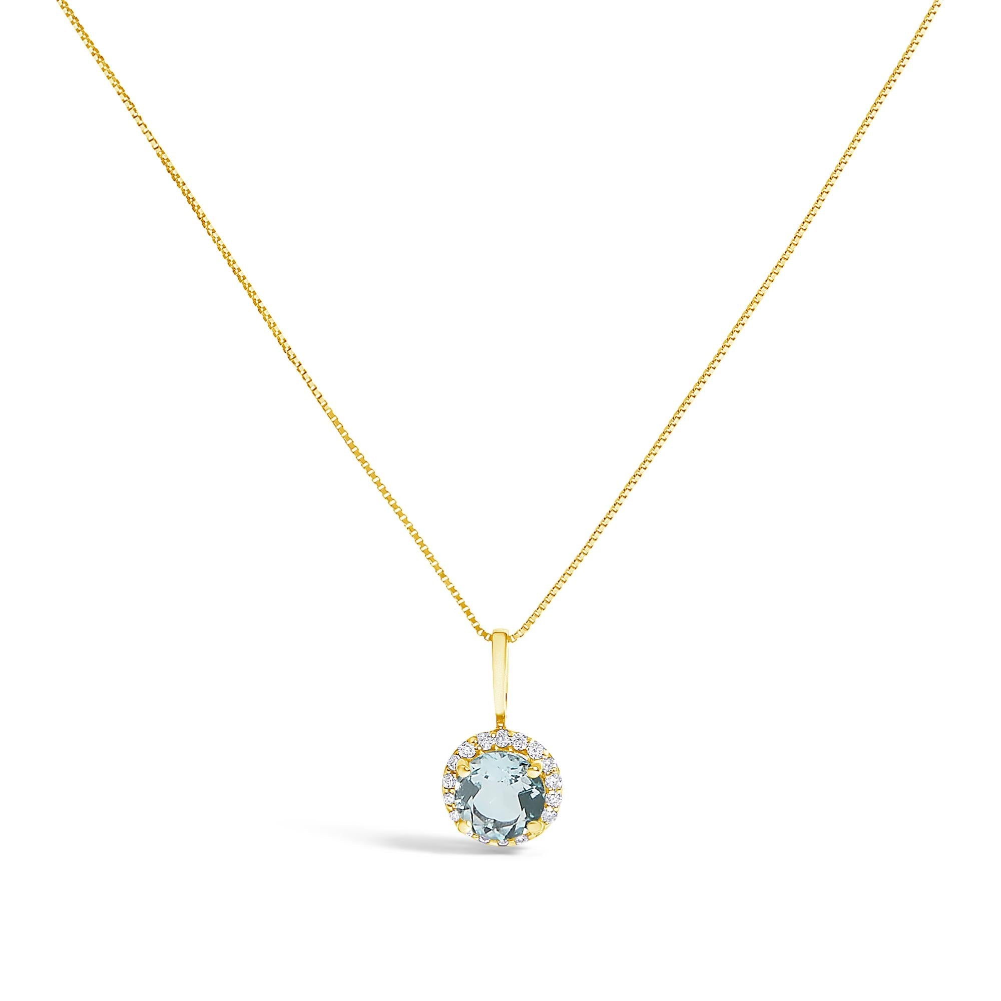 10K Gold Gemstone and 1/10 Cttw Diamond Accent Halo Pendant Necklace