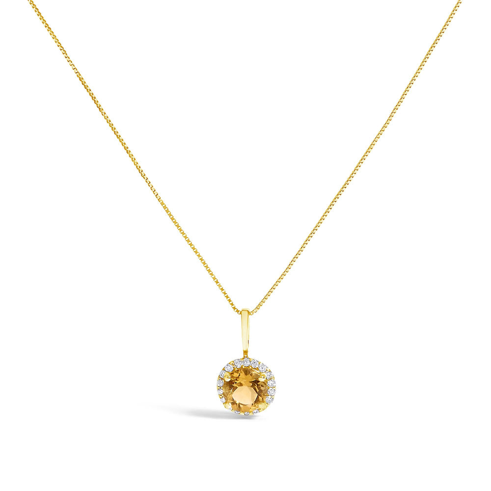 10K Gold Gemstone and 1/10 Cttw Diamond Accent Halo Pendant Necklace