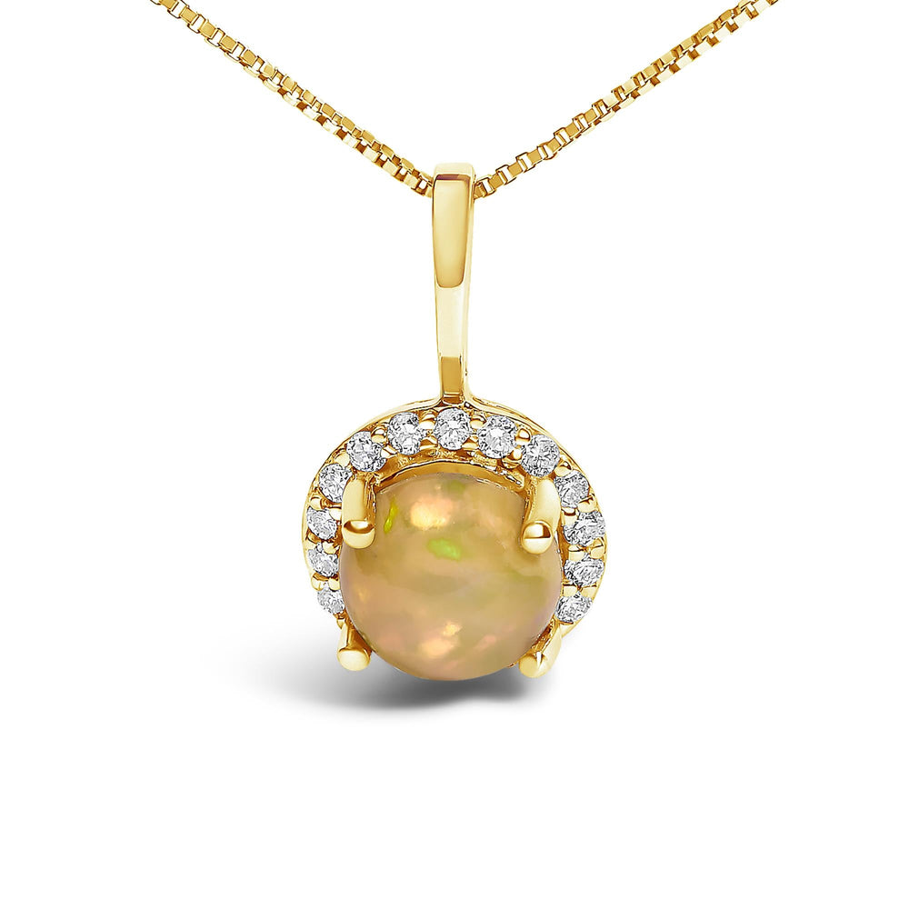 10K Gold Gemstone and 1/10 Cttw Diamond Accent Halo Pendant Necklace