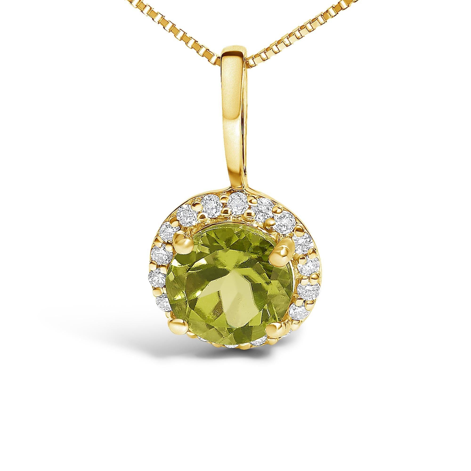 10K Gold Gemstone and 1/10 Cttw Diamond Accent Halo Pendant Necklace