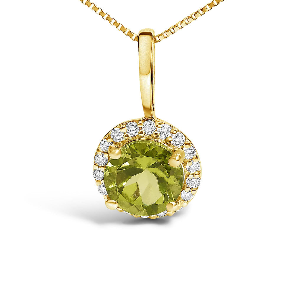 10K Gold Gemstone and 1/10 Cttw Diamond Accent Halo Pendant Necklace