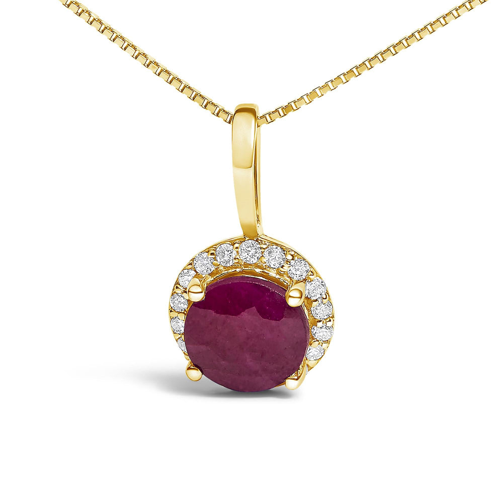 10K Gold Gemstone and 1/10 Cttw Diamond Accent Halo Pendant Necklace