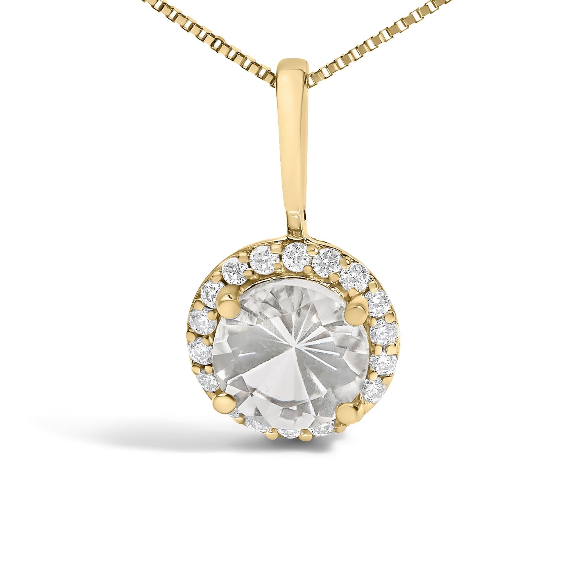 10K Gold Gemstone and 1/10 Cttw Diamond Accent Halo Pendant Necklace