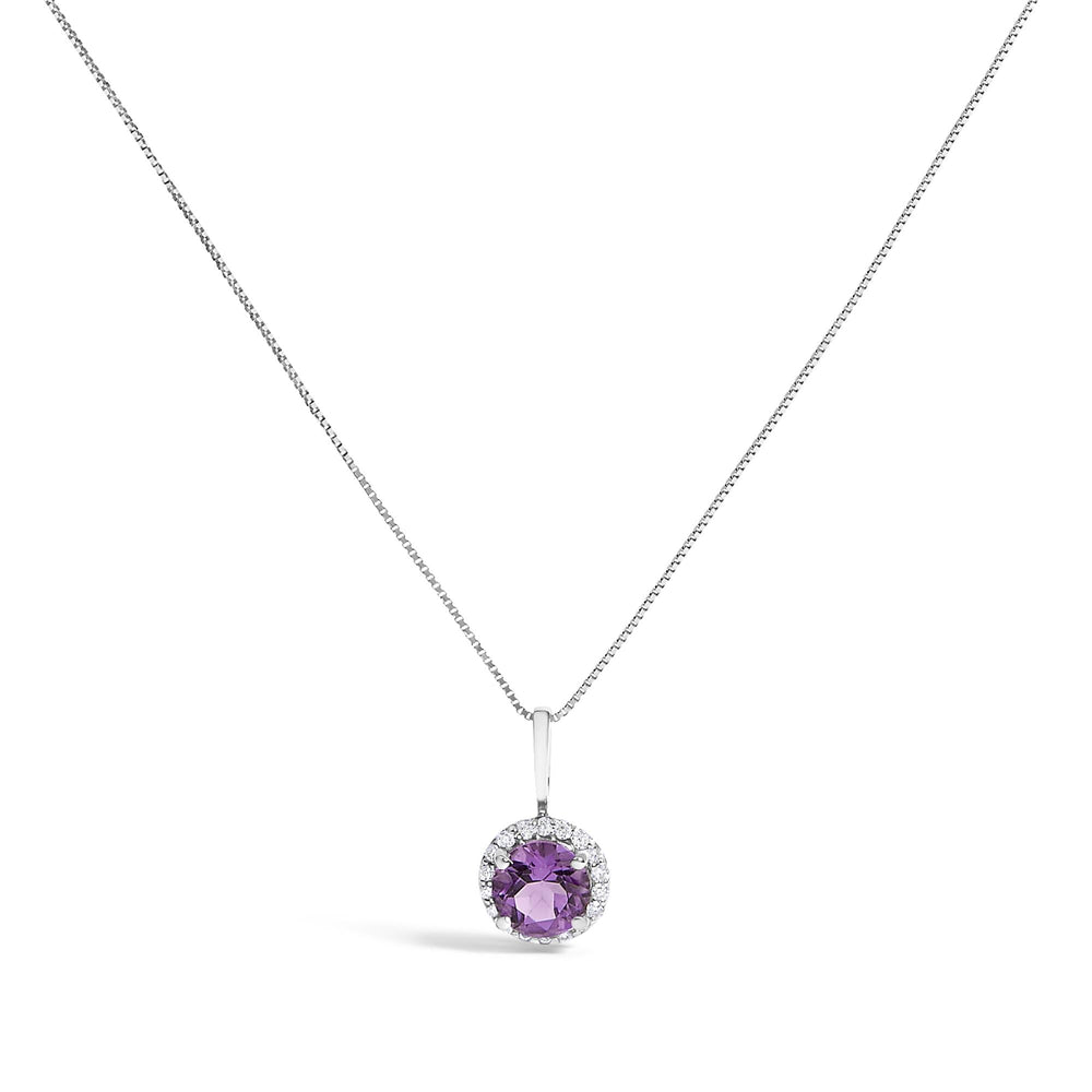 10K Gold Gemstone and 1/10 Cttw Diamond Accent Halo Pendant Necklace