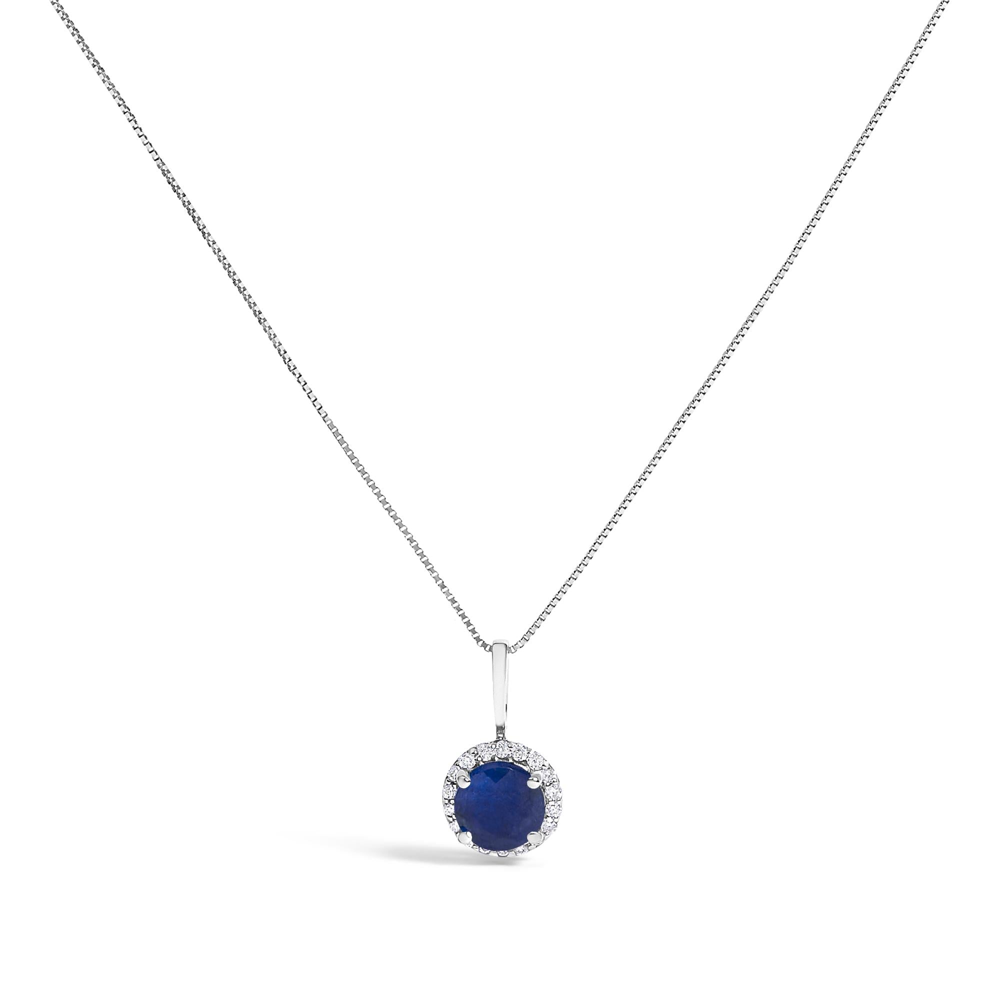 10K Gold Gemstone and 1/10 Cttw Diamond Accent Halo Pendant Necklace