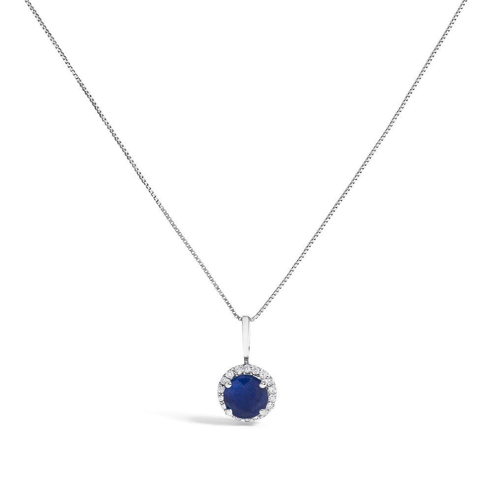 10K Gold Gemstone and 1/10 Cttw Diamond Accent Halo Pendant Necklace