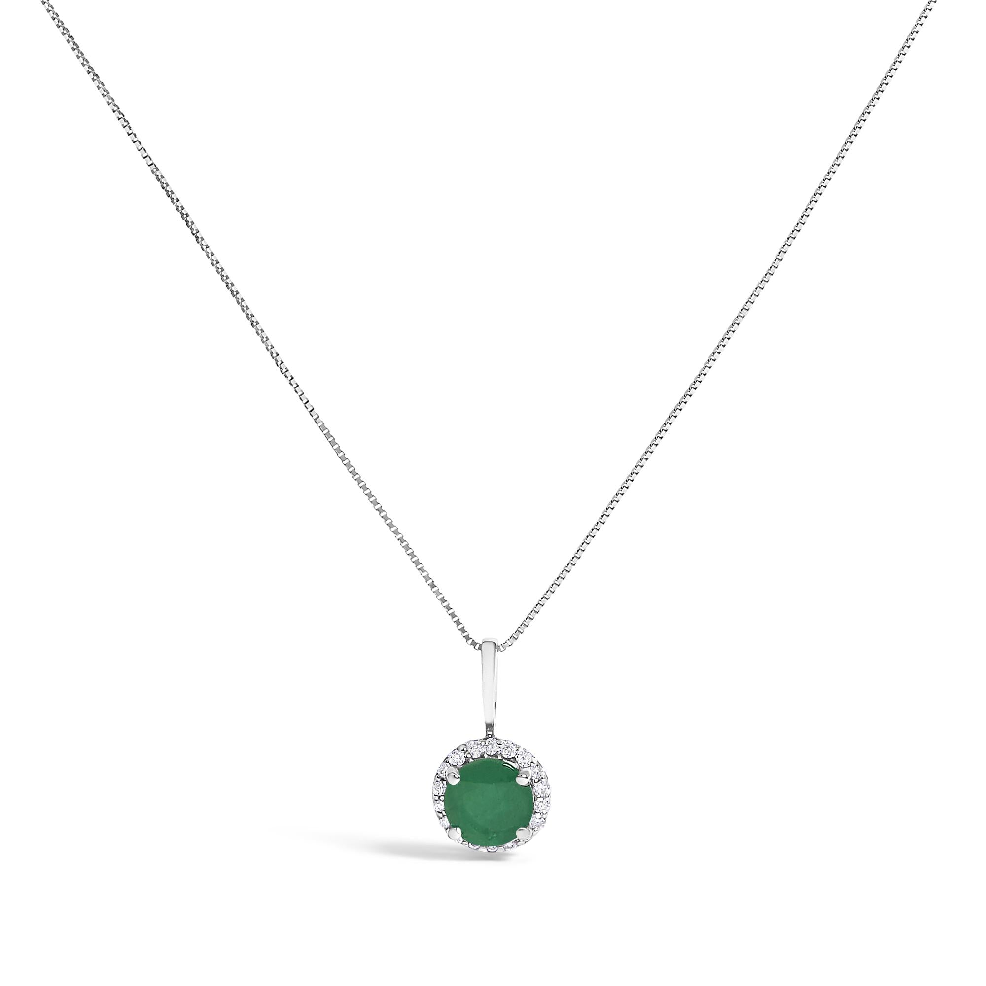 10K Gold Gemstone and 1/10 Cttw Diamond Accent Halo Pendant Necklace
