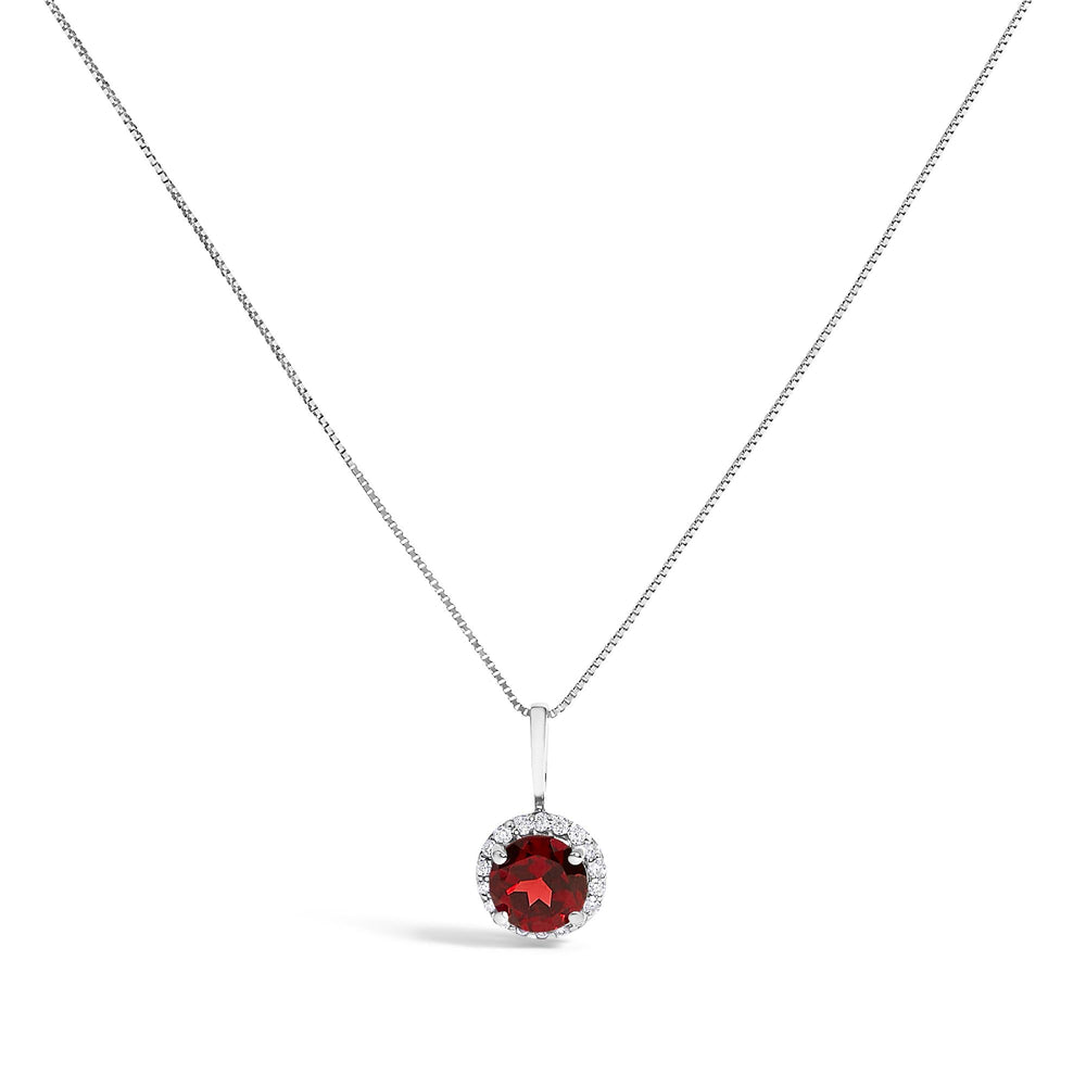 10K Gold Gemstone and 1/10 Cttw Diamond Accent Halo Pendant Necklace