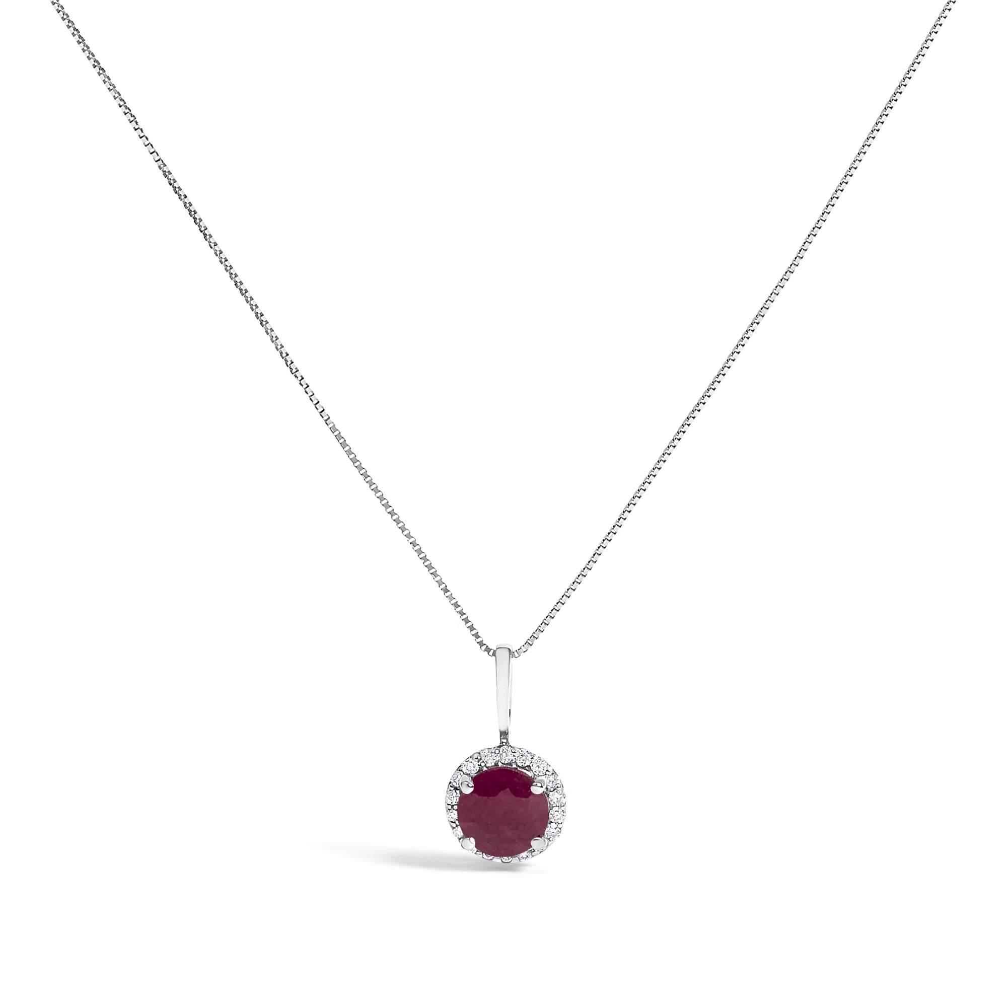 10K Gold Gemstone and 1/10 Cttw Diamond Accent Halo Pendant Necklace