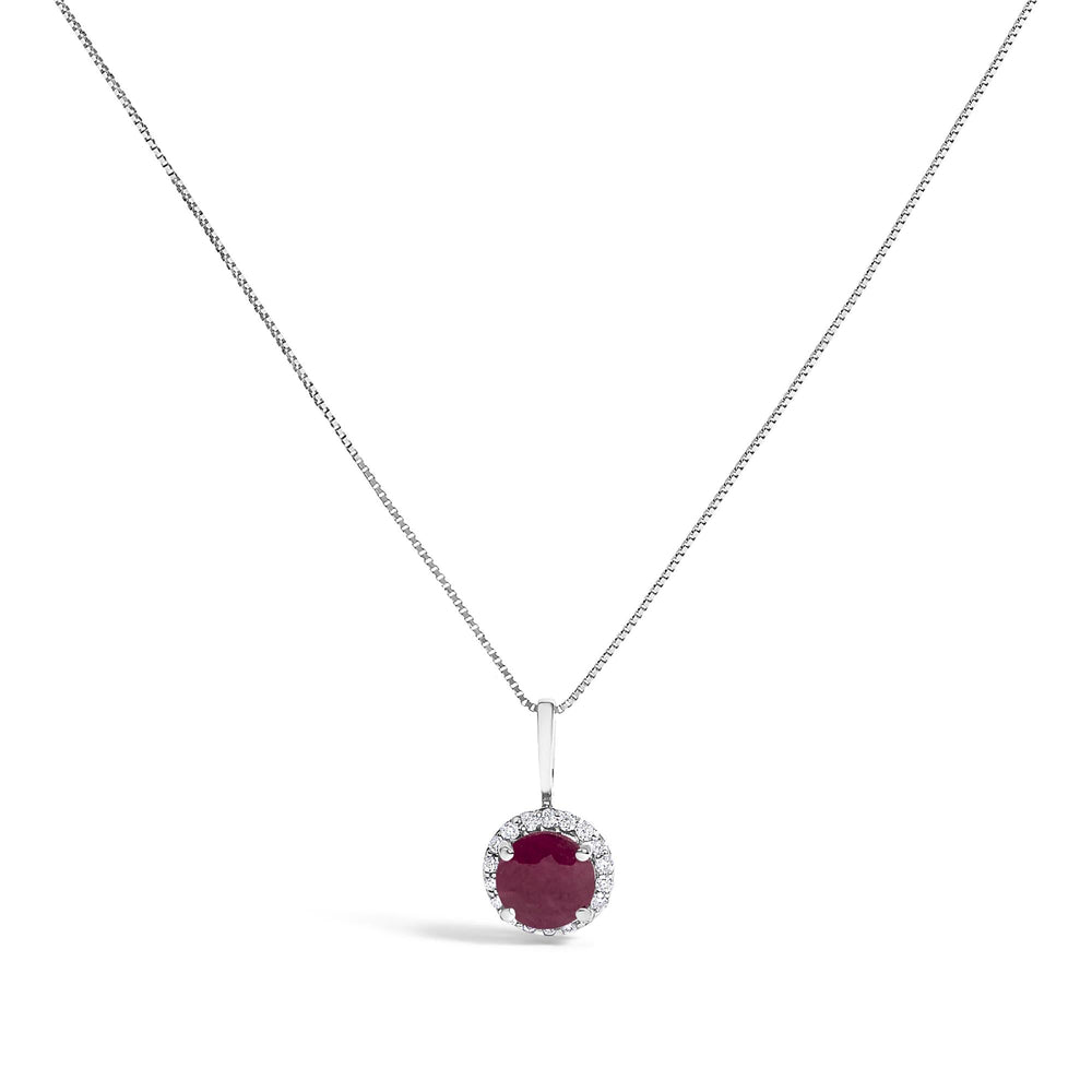 10K Gold Gemstone and 1/10 Cttw Diamond Accent Halo Pendant Necklace