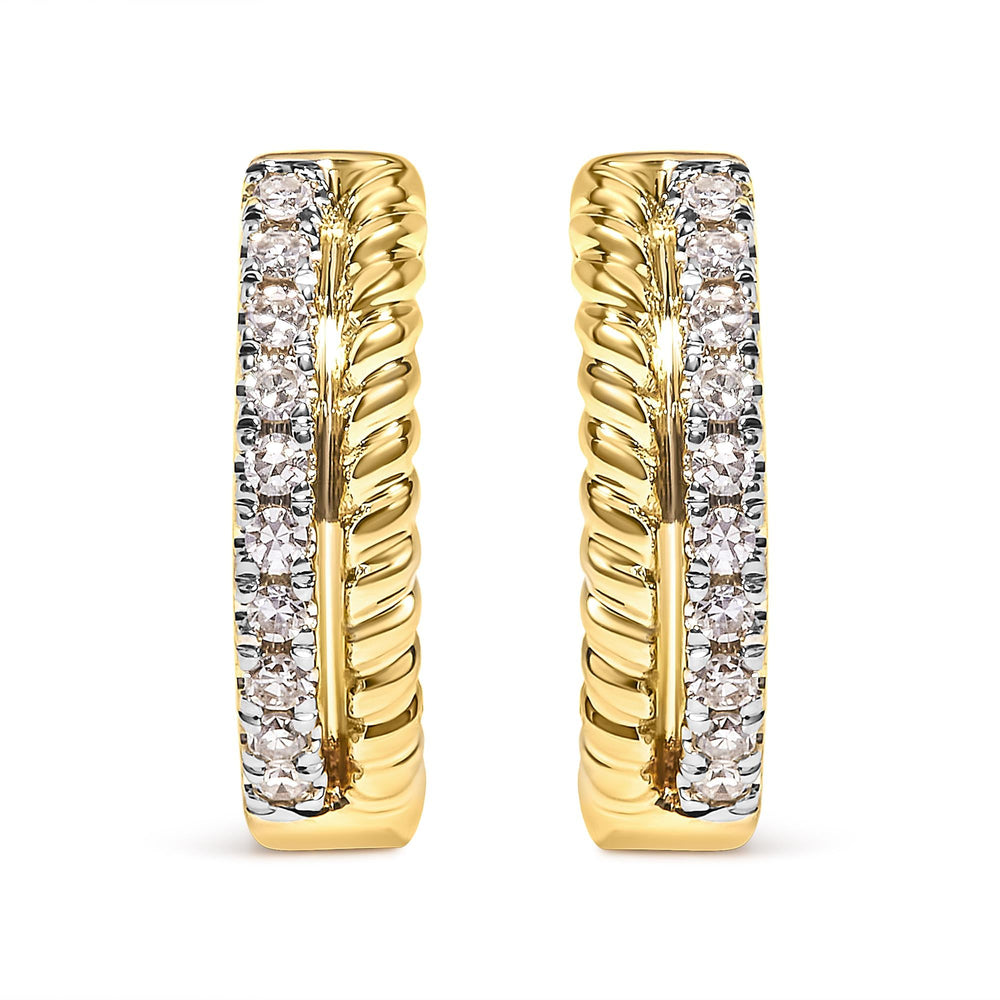 10K Yellow Gold 1/10 Cttw Diamond and Rope Twist Huggy Hoop Earrings (H-I Color, I1-I2 Clarity)