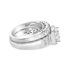 Sterling Silver 1.0 Cttw Diamond Composite Head Bridal Engagement Ring Set