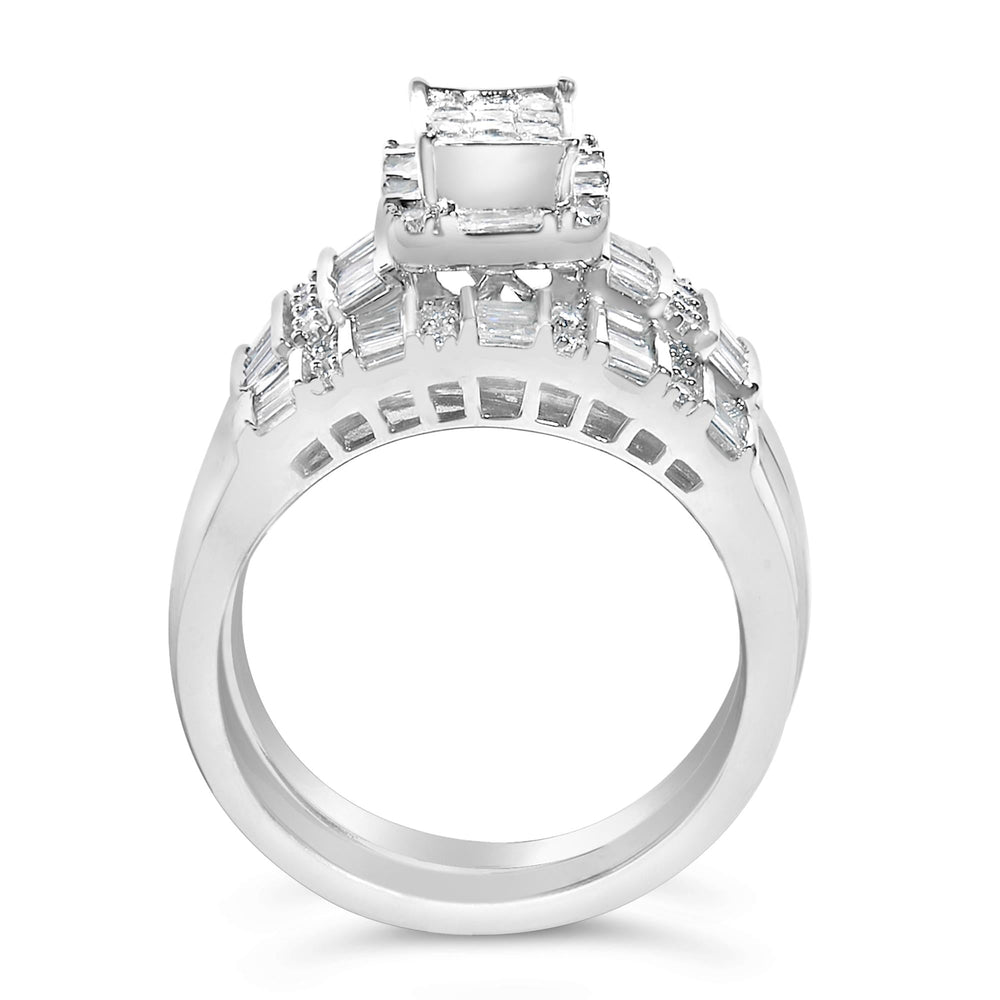 Sterling Silver 1.0 Cttw Diamond Composite Head Bridal Engagement Ring Set