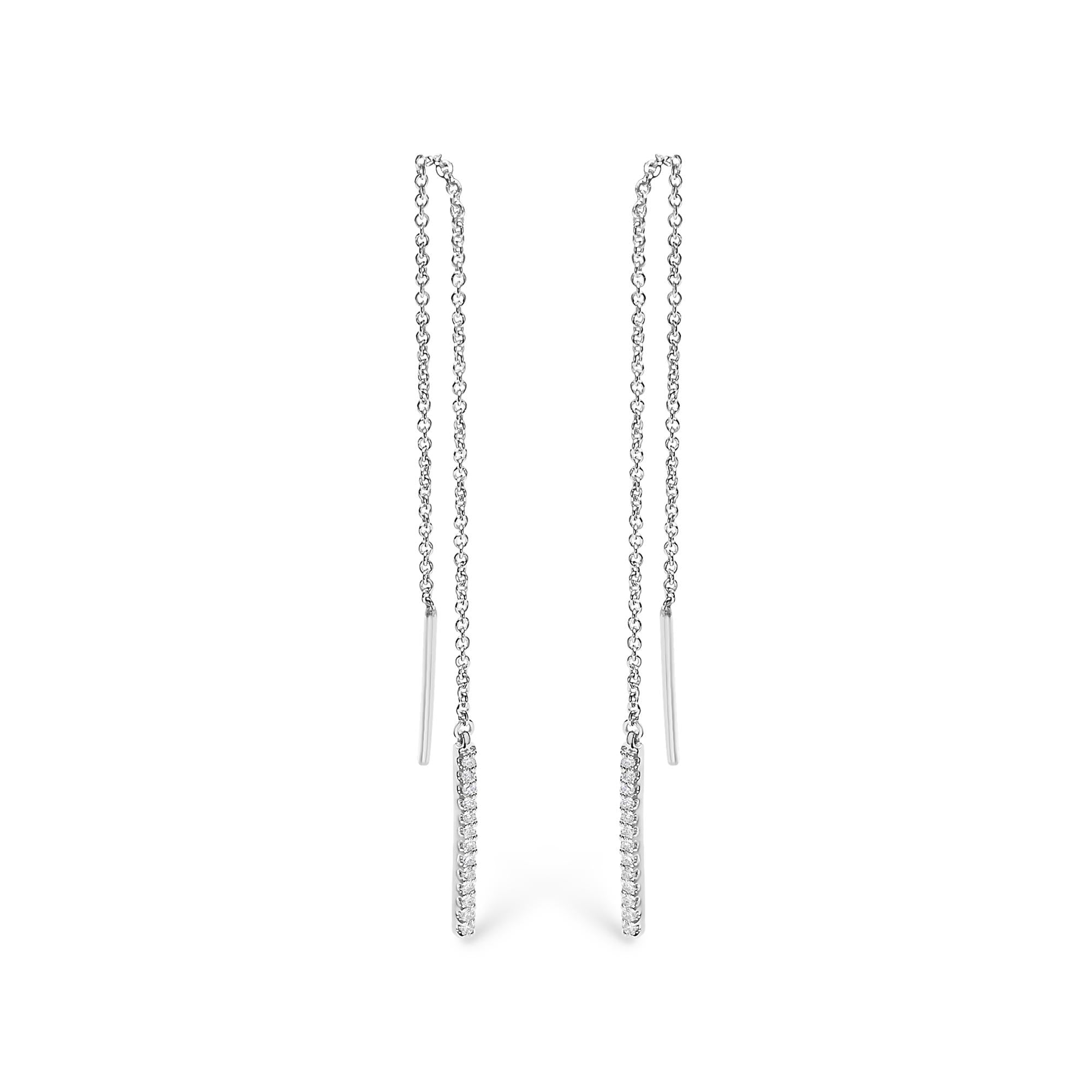 10K White Gold 1/10 Cttw Diamond Threader Earrings