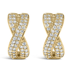 14K Yellow Gold 1/3 Cttw Diamond Criss Cross Huggie Hoop Earrings (G-H Color, SI2-I1 Clarity)