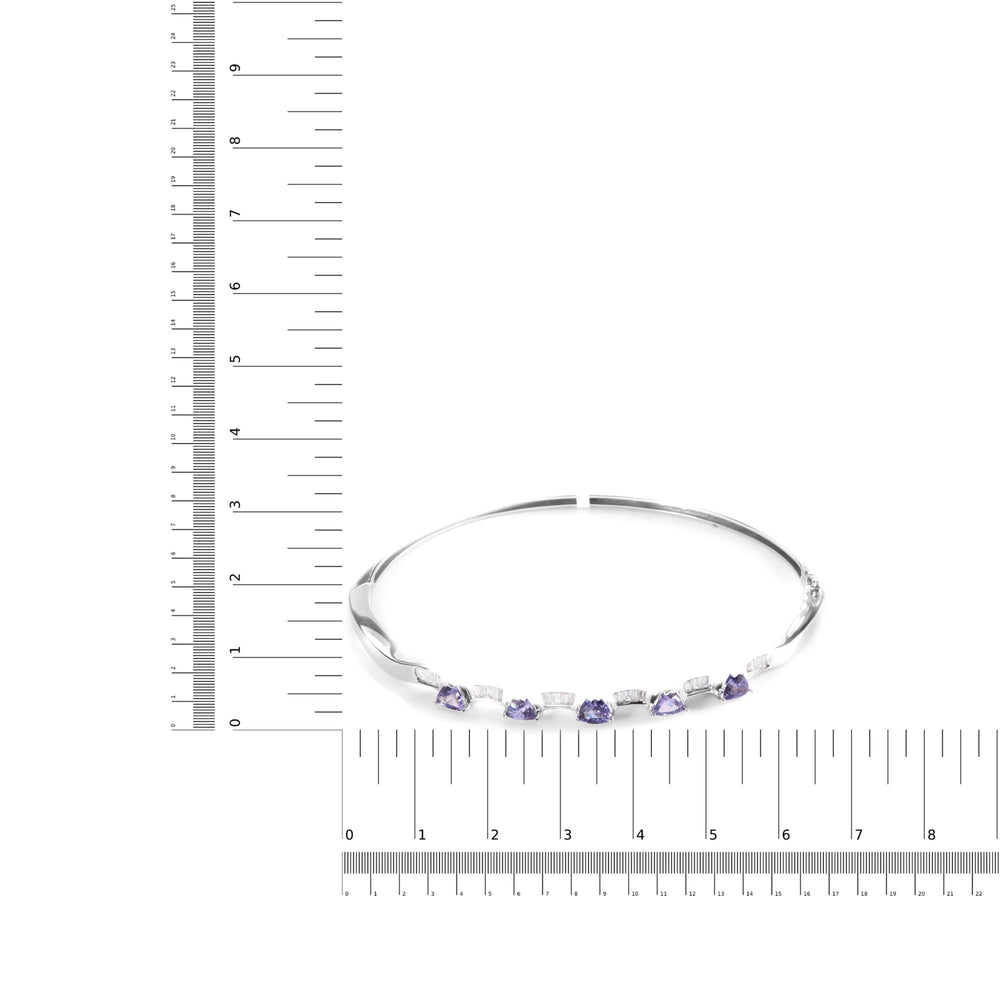 14K Gold Alternating Trillion Tanzanite and 1/3 Cttw Diamond Bangle Bracelet - Size 7"