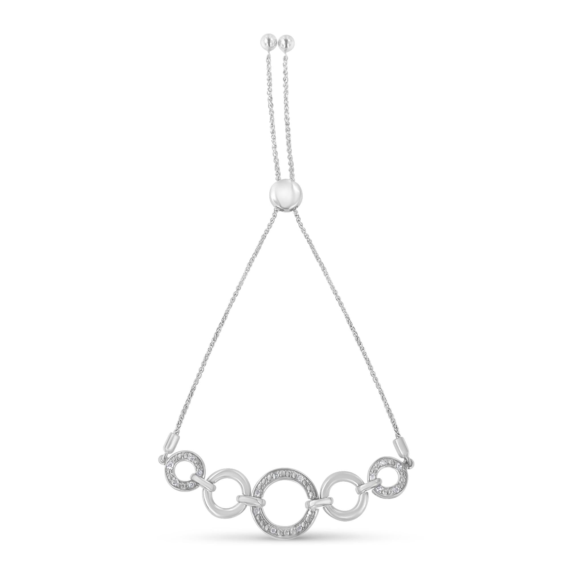 .925 Sterling Silver Diamond Accented Graduated Infinity Open Circle 6”-9” Adjustable Bolo Bracelet (H-I Color, I2-I3 Clarity)