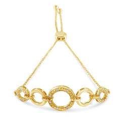 10K Yellow Gold over .925 Sterling Silver Diamond Accented Graduated Infinity Open Circle 6”-9” Adjustable Bolo Bracelet (H-I Color, I2-I3 Clarity)