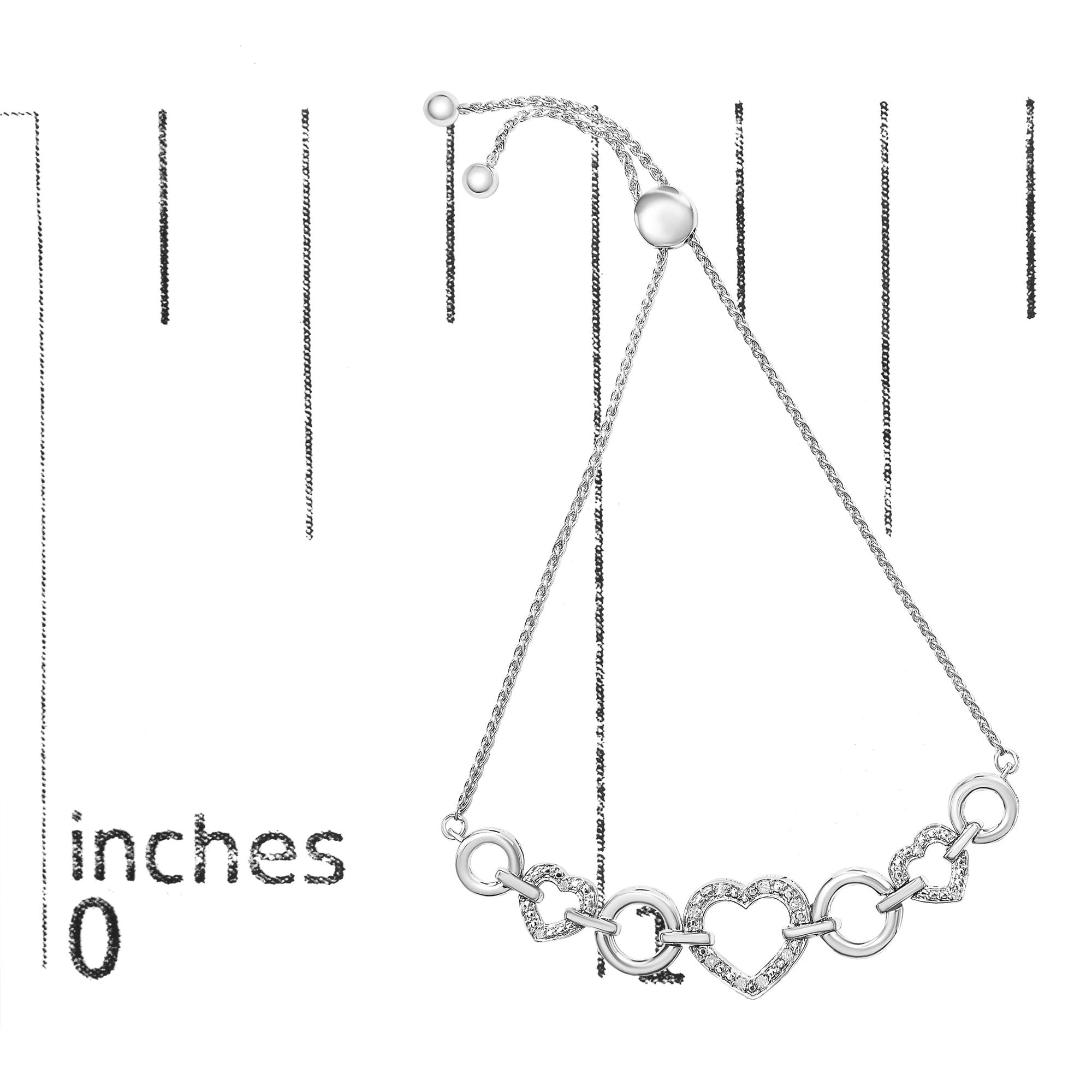 .925 Sterling Silver Diamond Accent Interlinking Triple Heart 4”-10” Adjustable Bolo Tennis Bracelet Bolo Bracelet (H-I Color, I2-I3 Clarity)