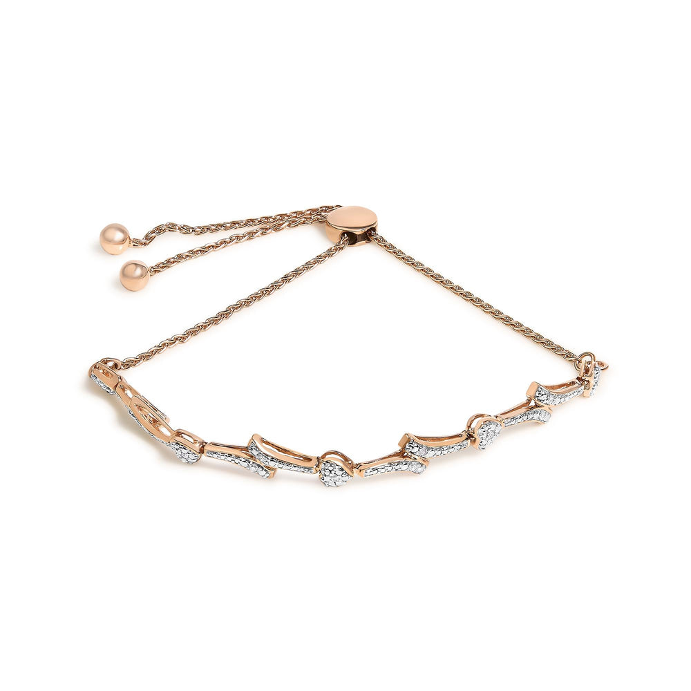 .925 Sterling Silver Diamond Accent Heart and Wave Link Bolo Bracelet (I-J Color, I2-I3 Clarity) - 6" to 9" Adjustable