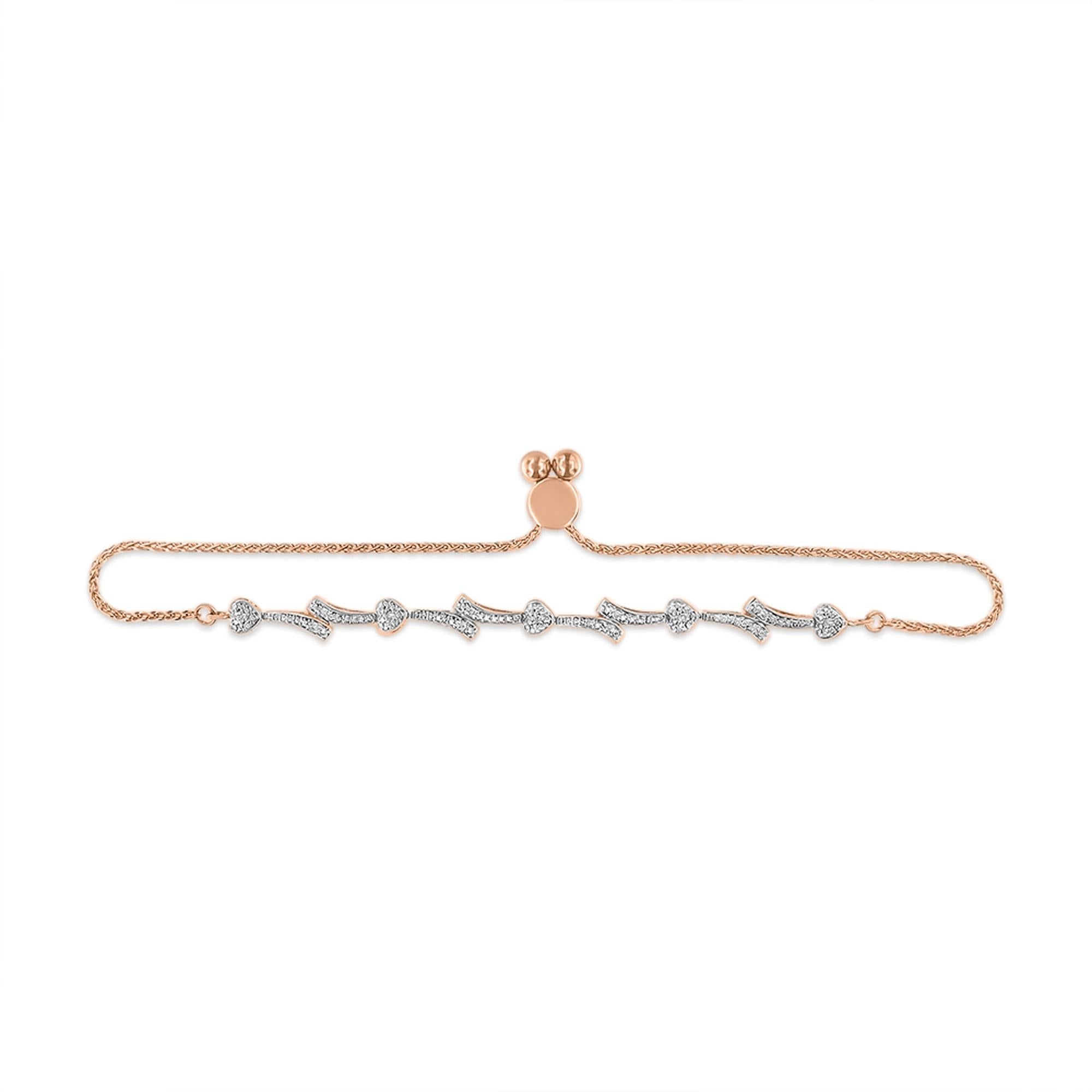 .925 Sterling Silver Diamond Accent Heart and Wave Link Bolo Bracelet (I-J Color, I2-I3 Clarity) - 6" to 9" Adjustable
